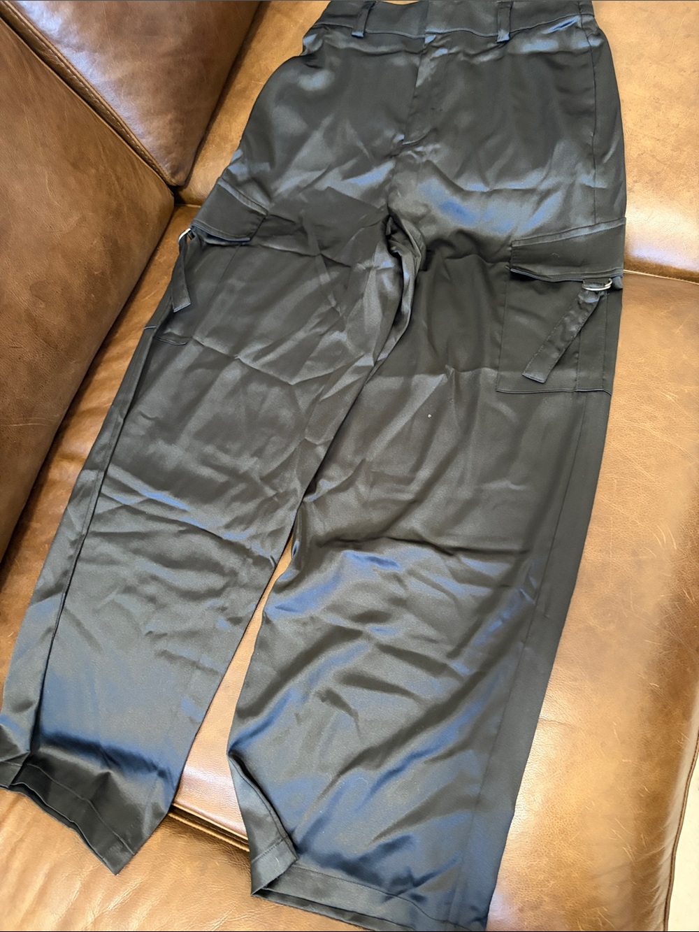 Black Satin Cargo Pants - Classic Utility Style